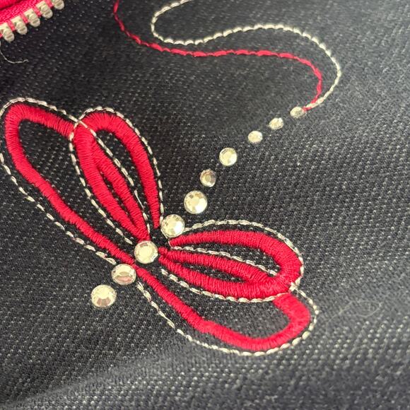 Alfred Dunner Wms 18 Blue Knit Full Zip Jacket Pink Dragonfly With Rhinestones - Picture 10 of 12